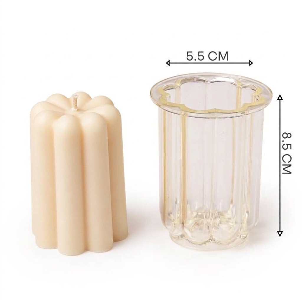 Medium Clear Ribbed Pillar Candle Mold - Floral Design 2-Piece