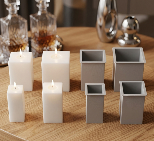 Square Pillar Candle Mold - 8cm Graduated 4-Piece Set