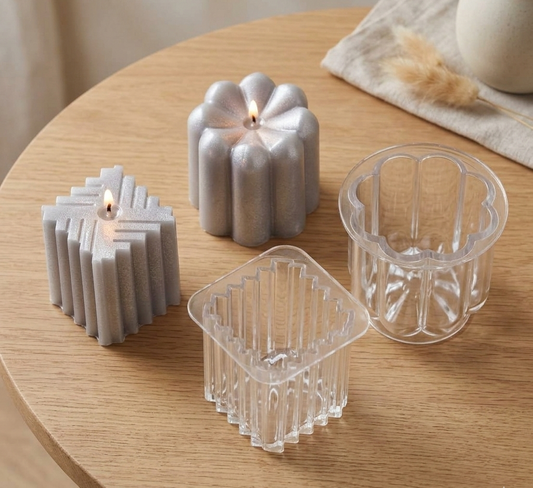 Small Clear Ribbed Pillar Candle Mold - Floral Design 2-Piece