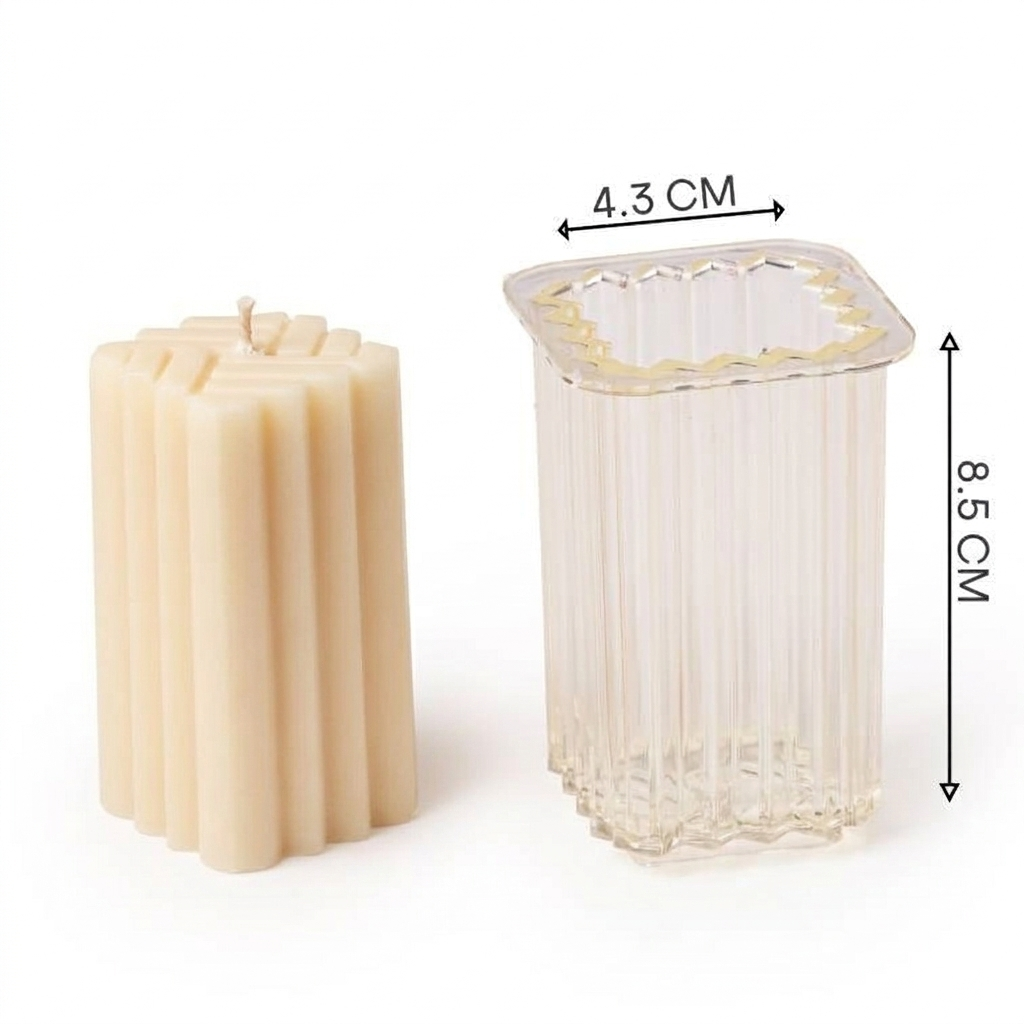 Medium Clear Ribbed Pillar Candle Mold - Floral Design 2-Piece
