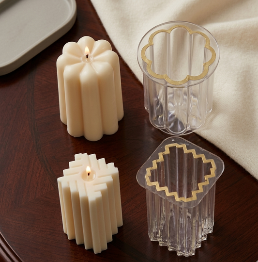Medium Clear Ribbed Pillar Candle Mold - Floral Design 2-Piece