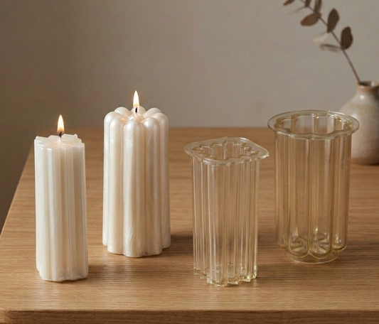 Large Clear Ribbed Pillar Candle Mold - Floral Design 2-Piece